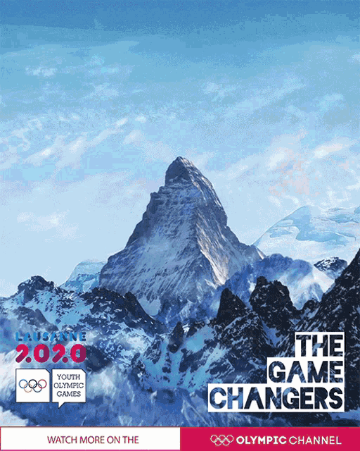 a poster for the youth olympic games shows a mountain covered in snow