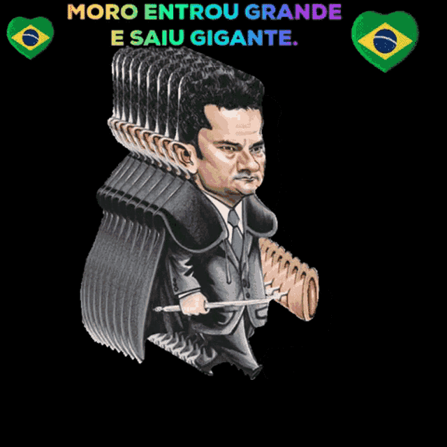 a cartoon of a man with the words moro entrou grande e saiu gigante on the top