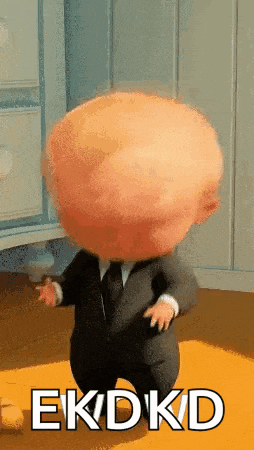 a cartoon baby in a suit and tie is dancing on a rug .
