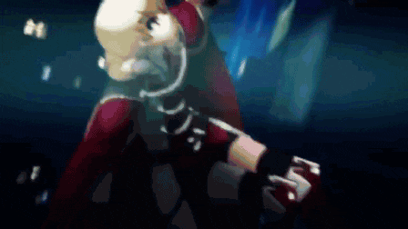 a bald man in a red suit is flying through the air holding a flying object .