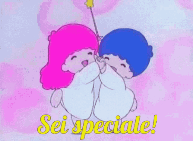 a cartoon of a boy and a girl giving each other a high five with the words sei speciale written below them