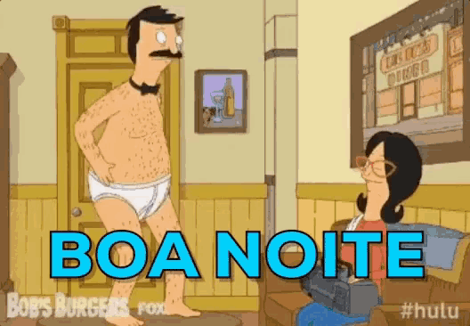 a cartoon of bob 's burgers says boa noite on the bottom