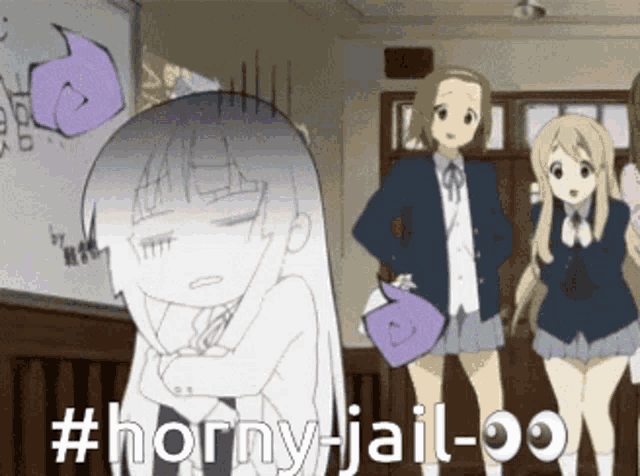 a cartoon of a girl with horny jail written on the bottom right