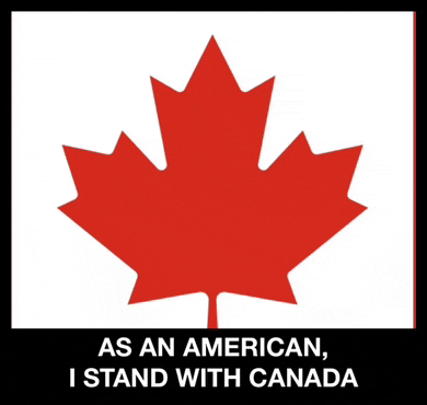 a picture of a maple leaf with the words " as an american i stand with canada " below it
