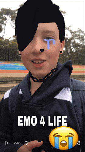 a video of a boy with the words emo 4 life written on the bottom