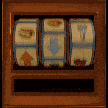 a slot machine with a blue arrow pointing to the right