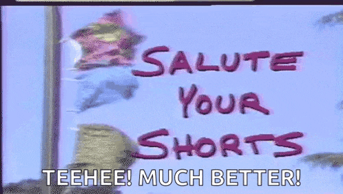 a sign that says salute your shorts teehee ! much better !