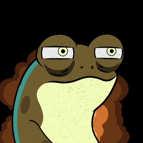 a cartoon of a frog with a serious look on his face