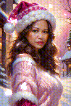 a woman wearing a santa hat is standing in the snow
