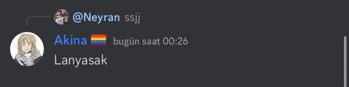 a screenshot of a conversation between akina and lanyasak with a rainbow flag