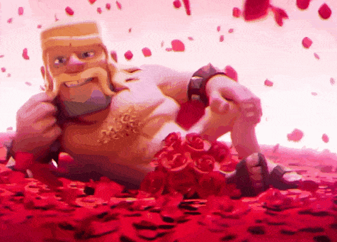 a cartoon character is laying on a bed of red petals