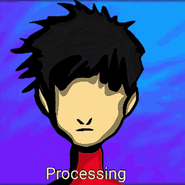 a pixel art drawing of a person with the word processing written below it