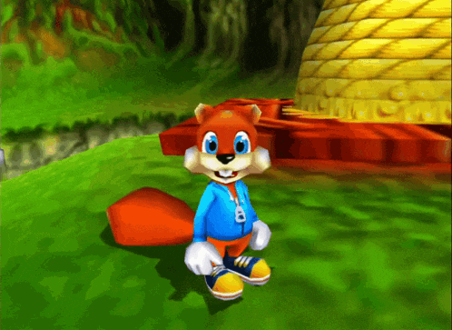 a cartoon squirrel wearing a blue jacket with the number 8 on the front