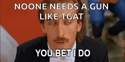a man in a tuxedo and bow tie is making a funny face and says noone needs a gun like tgat