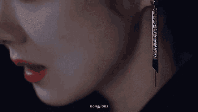 a close up of a woman 's face with the name hongjiahs visible