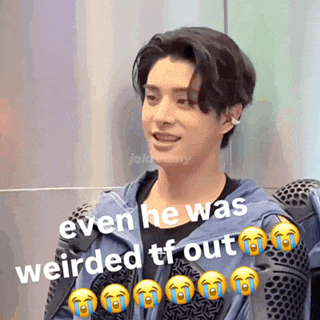 a man in a blue jacket is crying and says even he was weirded tf out ..