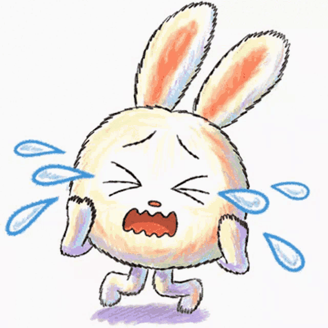 a drawing of a crying rabbit with tears coming out of its eyes