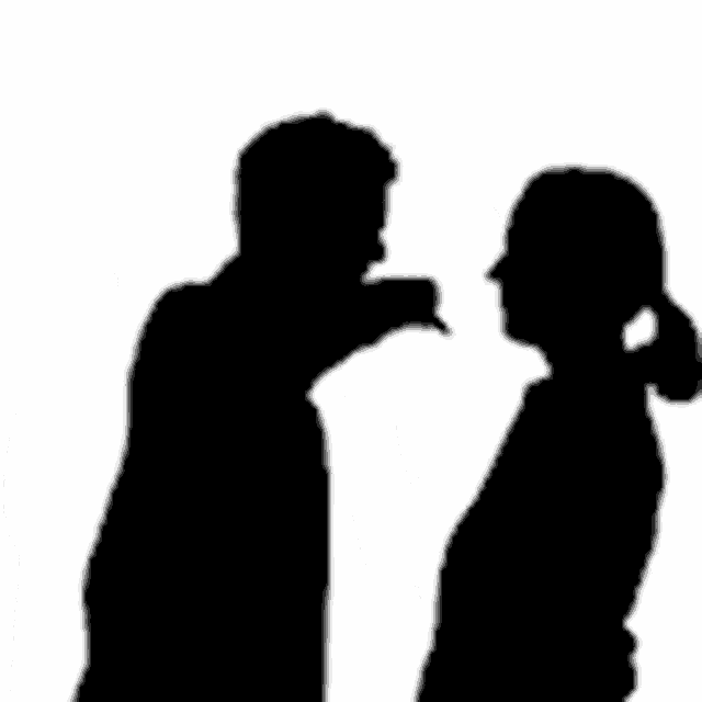 a silhouette of a man and a woman standing next to each other .