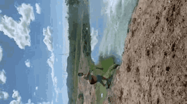 a person is standing on top of a pile of dirt .