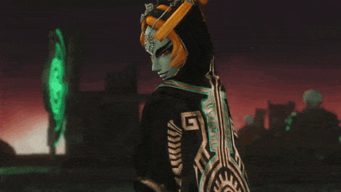 a video game character is holding a circle with a triangle in the center