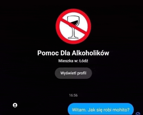 a screenshot of a text message that says pomoc dla alkoholików