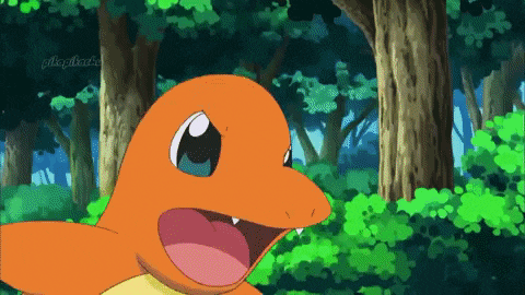 a cartoon of a pokemon with its mouth open in a forest