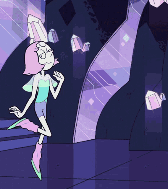 a cartoon character named pearl is sitting on a staircase