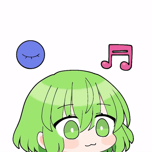 a drawing of a girl with green hair and a music note