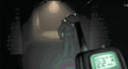 a cartoon of a man standing in a dark room with a thermometer that reads 22 degrees