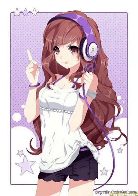 a drawing of a girl wearing headphones and a white top