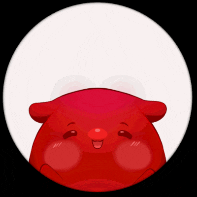 a cartoon drawing of a red sheep with a red nose