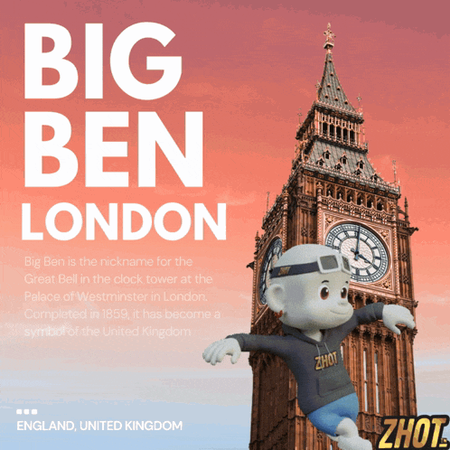 an advertisement for big ben london shows a cartoon character