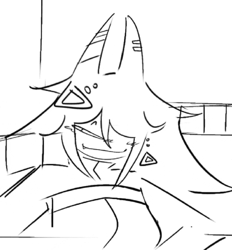 a black and white drawing of a shark with horns and a triangle on its face .