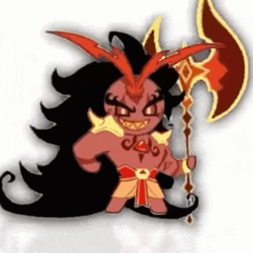a cartoon character is holding a large axe in his hand .