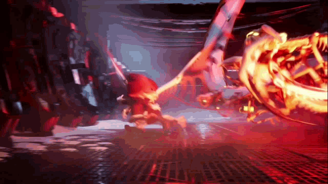 a video game is being played in a dark room with a red light