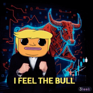 a cartoon trump says i feel the bull