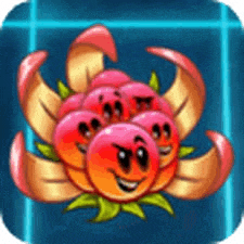 a cartoon illustration of a flower with a face on it and a blue background .
