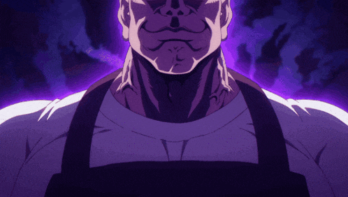 a close up of a man 's face in a purple background