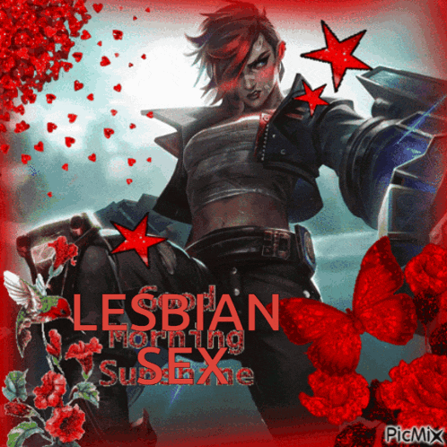 a picture of a woman with red hair and the words lesbian morning suse me