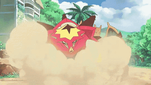 a cartoon character is flying through the air with flames coming out of its feet