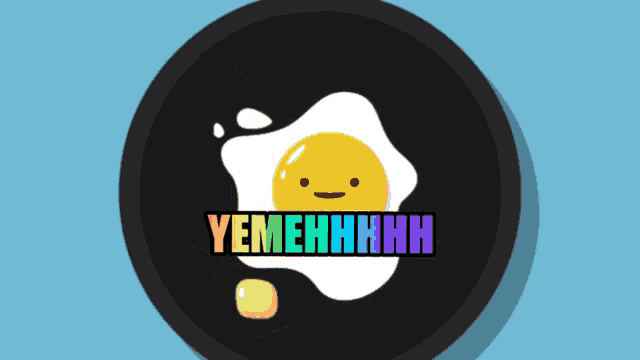 a cartoon illustration of a fried egg with yemehhhh written on it