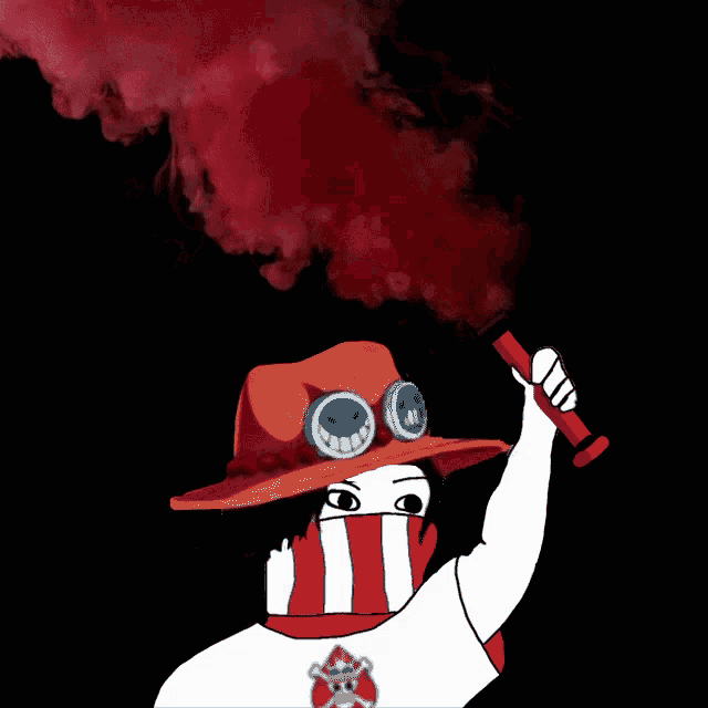 a cartoon character wearing a hat and goggles is holding a smoke bomb