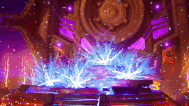 a computer generated image of a stage with a purple background