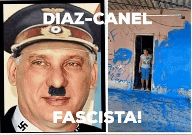 a picture of diaz-canel and a picture of a woman in a doorway