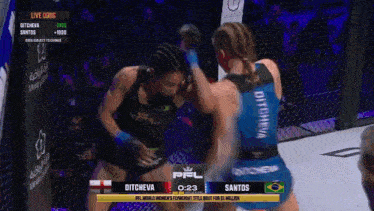a boxing match between ditcheva and santos is being shown