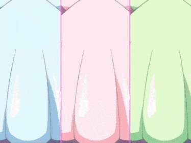three different colored umbrellas are lined up on a pink background