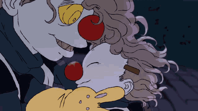a cartoon drawing of a clown and a child