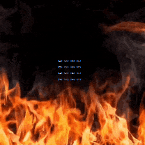 a screen shot of a fire with the words " i 'm on fire " in blue
