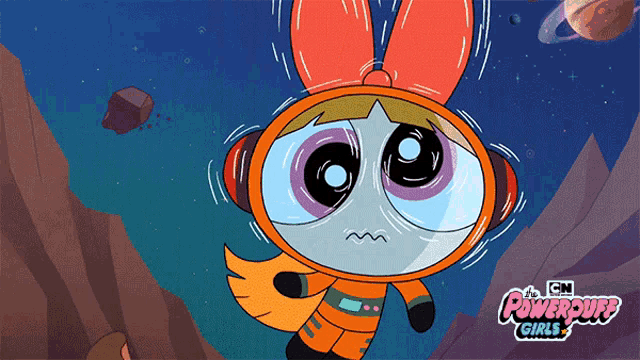 a cartoon character from the powerpuff girls is wearing a space suit