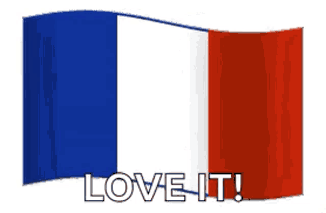 a french flag is waving in the wind and the words `` love it '' are written below it .